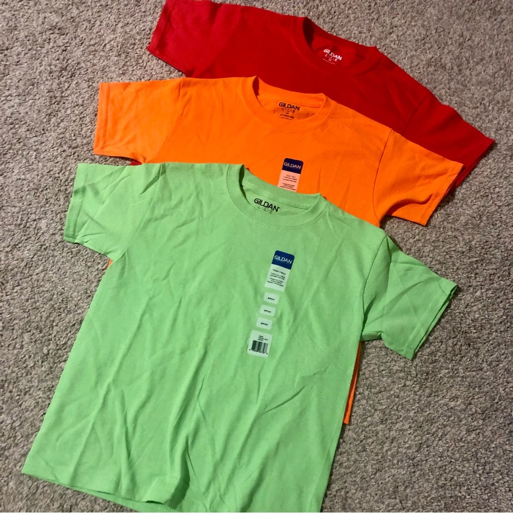 NWT (2) YS Tees Orange/Green